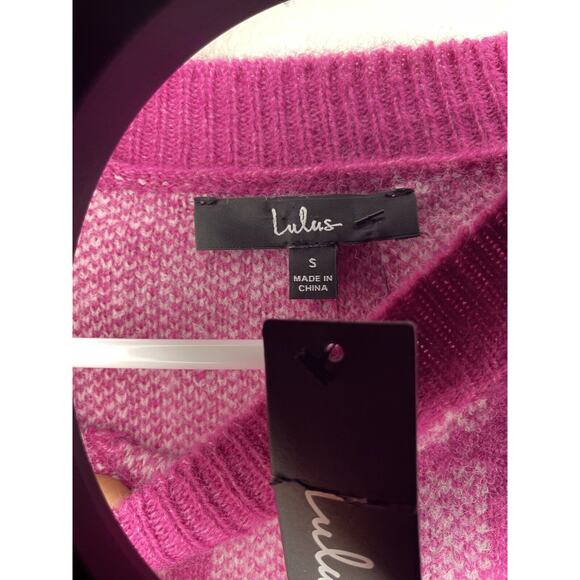 Lulus Womens Pink Sweater NWT Check Yes Magenta Grid Pattern Sweater Small - Picture 7 of 7